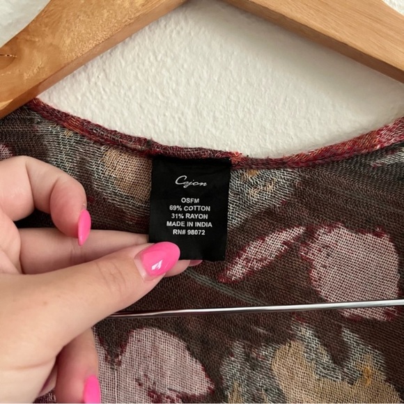 Floral Pink and Brown Women's Poncho - Picture 2 of 4